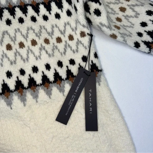 Tahari Fair Isle Turtleneck Sweater Ivory Knit XS Cozy Winter Oversized - Picture 9 of 9